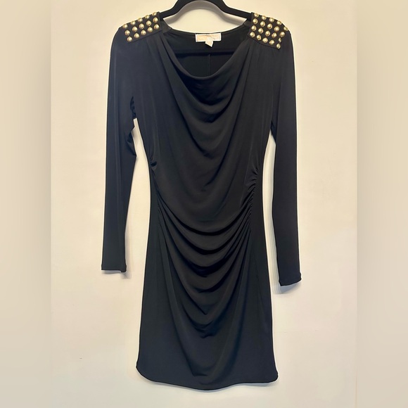 Michael Kors Black Long Sleeve Gold Studded Shoulder Dress XS - Picture 1 of 4